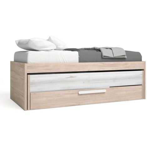HM-ACTUALLY Cama compacta Flash acabado roble sahara/blanco, 62cm(alto) 202cm(ancho) 98cm(largo)