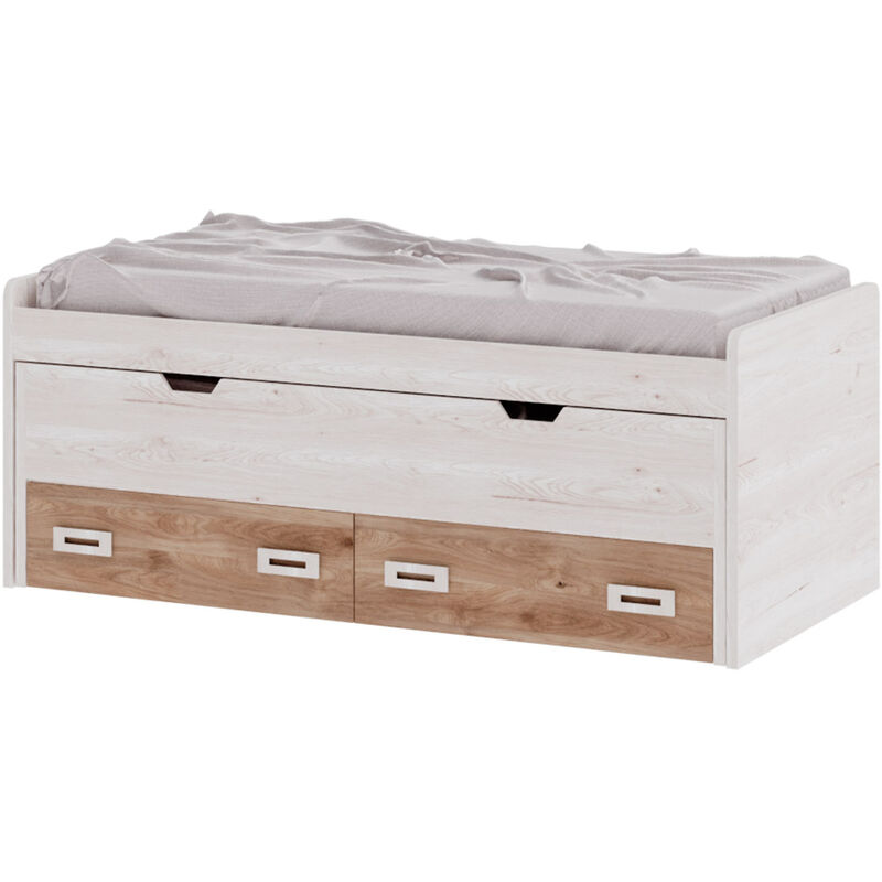 

Cama compacta juvenil 2 cajones Start, 206x80x100 cm | Artic | Roble