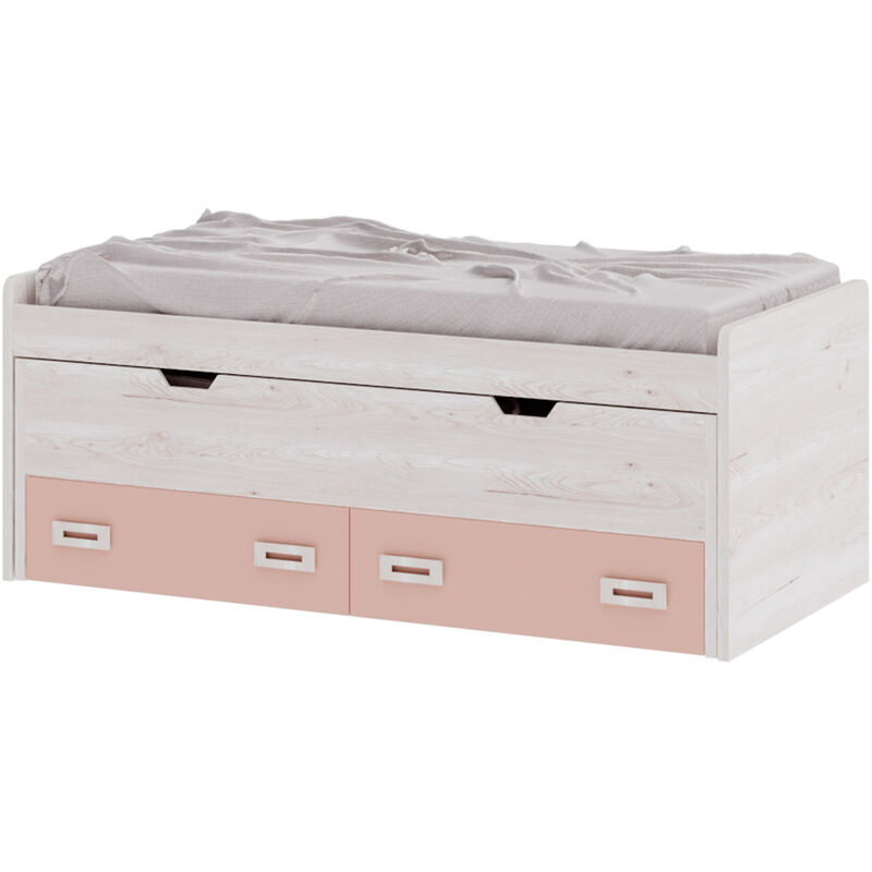 

Cama compacta juvenil 2 cajones Start, 206x80x100 cm | Artic | Rosa-nube