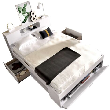 Cama compacta matrimonio Pozo Alcón en blanco, 95cm(alto) 147cm(ancho) 219cm(largo)