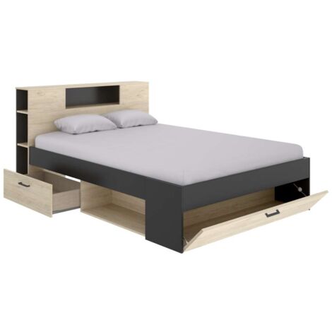 Cama compacta matrimonio Pozo Alcón en natural/grafito 95cm(alto) 147cm(ancho) 219cm(largo)