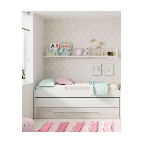 Cama compacta y estantería Elliot acabado blanco artic/blanco velho, 65cm(alto) 199cm(ancho) 96cm(largo)