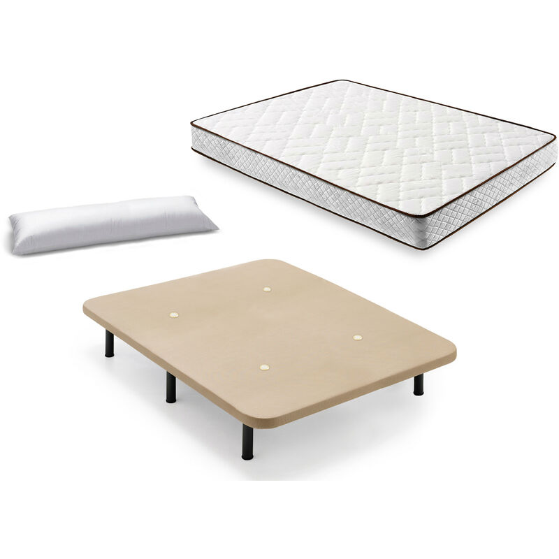 

Hogar24 - Cama Completa - Colchón Flexitex con Tejido 3D y Aloe Vera, Altura 18 cm + Base Tapizada Beige con Patas de 25 cm + Almohada de Fibra,