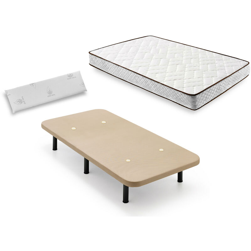 

Hogar24 - Cama Completa - Colchón Flexitex con Tejido 3D y Aloe Vera, Altura 18 cm + Base Tapizada Beige con Patas de 25 cm + Almohada de Visco,