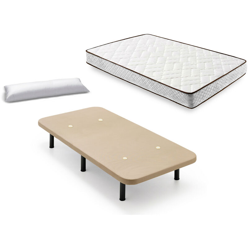 

Hogar24 - Cama Completa - Colchón Flexitex con Tejido 3D y Aloe Vera, Altura 18 cm + Base Tapizada Beige con Patas de 32 cm + Almohada de Fibra,