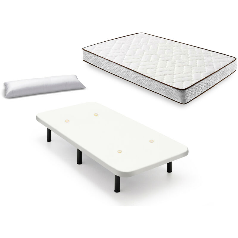 

Hogar24 - Cama Completa - Colchón Flexitex con Tejido 3D y Aloe Vera, Altura 18 cm + Base Tapizada Blanca con Patas de 25 cm + Almohada de Fibra,