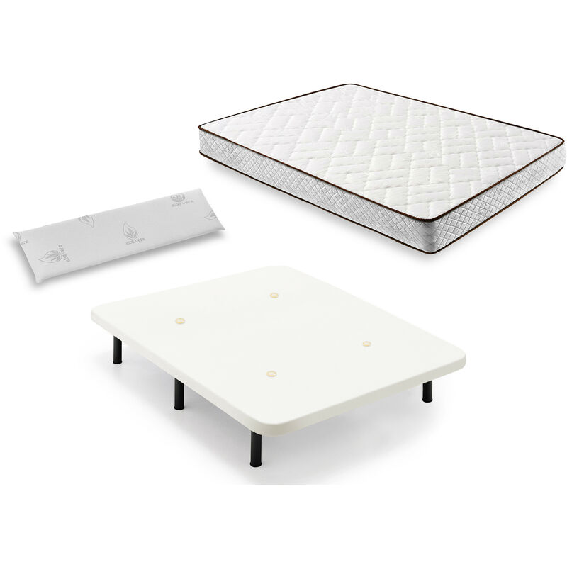 

Hogar24 - Cama Completa - Colchón Flexitex con Tejido 3D y Aloe Vera, Altura 18 cm + Base Tapizada Blanca con Patas de 32 cm + Almohada de Visco,