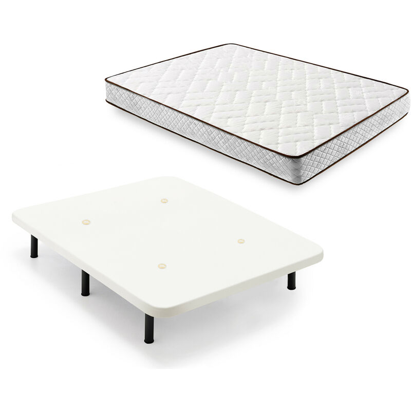 

Hogar24 - Cama Completa - Colchón Flexitex con Tejido 3D y Aloe Vera, Altura 18 cm + Base Tapizada Blanca + Patas de 25 cm, 150x190 cm