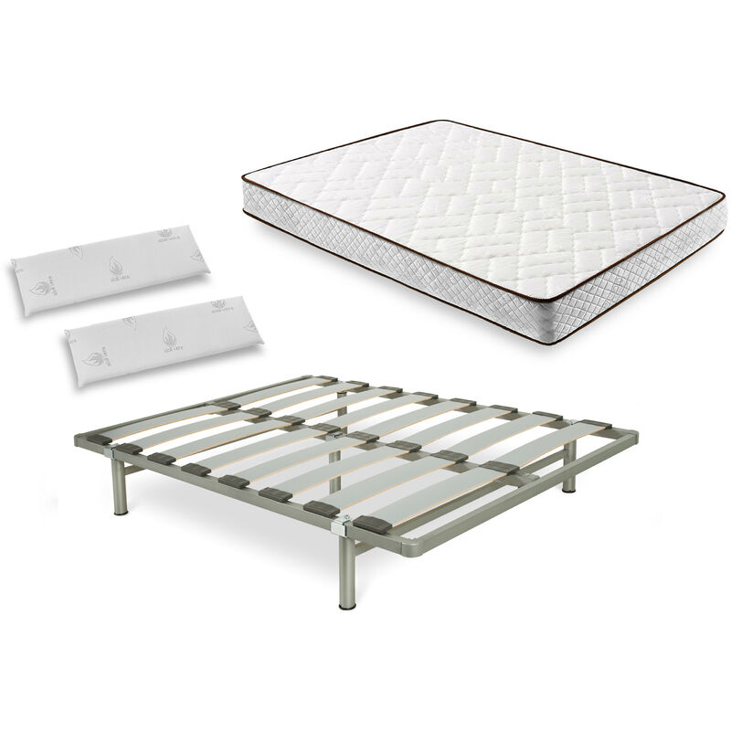 

Hogar24 - Cama Completa - Colchón Flexitex con Tejido 3D y Aloe Vera, Altura 18 cm + Somier Desmontable con Patas de 25 cm + Almohada Viscoelástica,