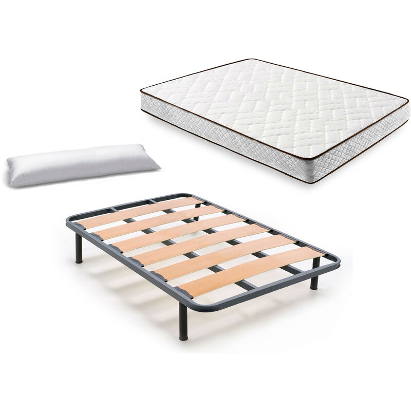 

Hogar24 - Cama Completa - Colchón Flexitex con Tejido 3D y Aloe Vera, Altura 18 cm + Somier Lama Ancha con Patas de 25 cm + Almohada de Fibra,