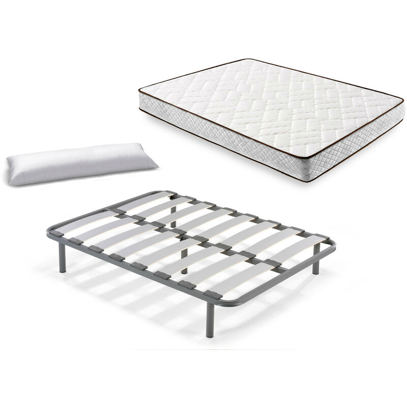 

Hogar24 - Cama Completa - Colchón Flexitex con Tejido 3D y Aloe Vera, Altura 18 cm + Somier Lama Curva con Patas de 25 cm + Almohada de Fibra,