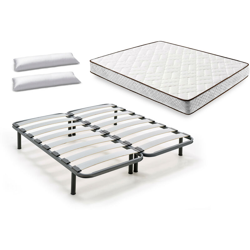 

Hogar24 - Cama Completa - Colchón Flexitex con Tejido 3D y Aloe Vera, Altura 18 cm + Somier Lama Curva con Patas de 25 cm + Almohada de Fibra,