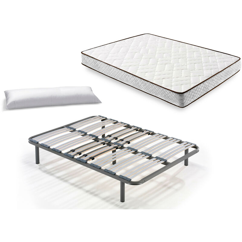 

Hogar24 - Cama Completa - Colchón Flexitex con Tejido 3D y Aloe Vera, Altura 18 cm + Somier Multiláminas con Patas de 25 cm + Almohada de Fibra,