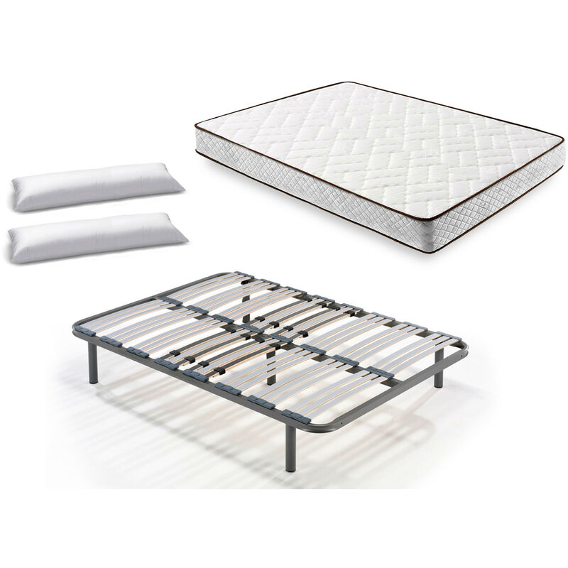 

Hogar24 - Cama Completa - Colchón Flexitex con Tejido 3D y Aloe Vera, Altura 18 cm + Somier Multiláminas con Patas de 32 cm + Almohada de Fibra,