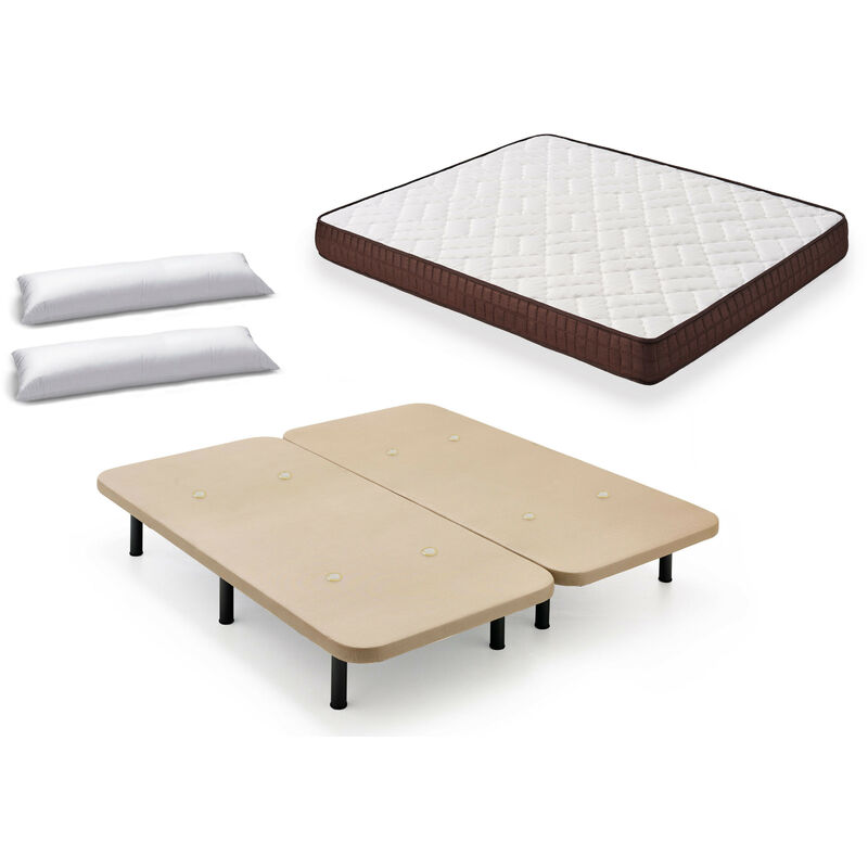 

Hogar24 - Cama Completa - Colchon Viscobrown Doble Capa Viscosoft, Altura 15 cm + Base Tapizada Beige con Patas de 25 cm + Almohada de Fibra, 160x200