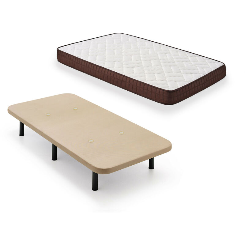 

Cama Completa - Colchon Viscobrown Doble Capa Viscosoft, Altura 15 cm + Base Tapizada Beige + Patas de 25 cm, 90x200 cm