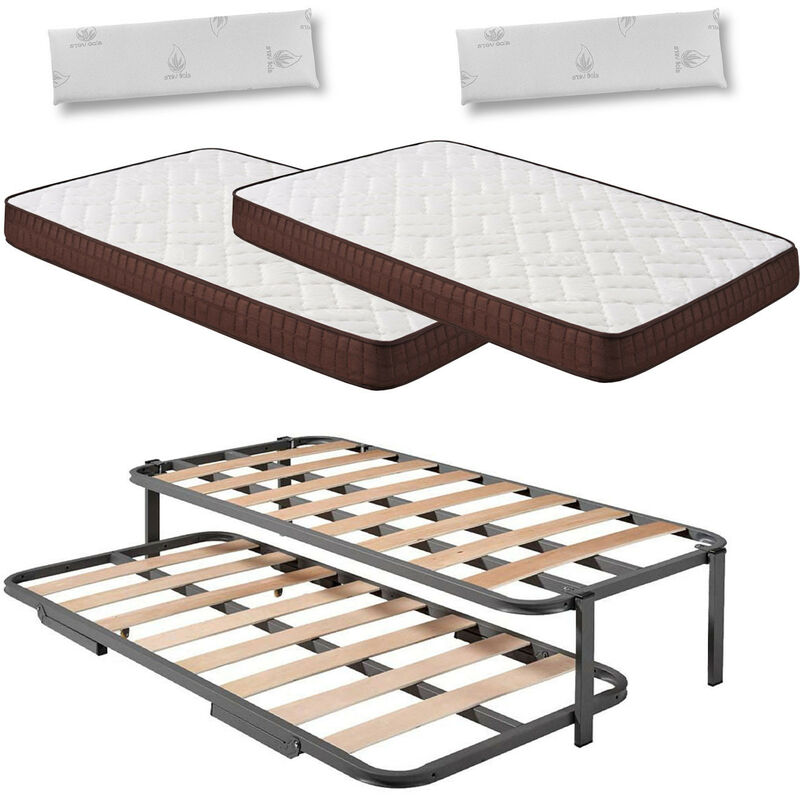 

Hogar24 - Cama Completa - Colchon Viscobrown Doble Capa Viscosoft, Altura 15 cm + Cama Nido de 4 Patas + 2 Almohadas Viscoelastica, 90x200 cm