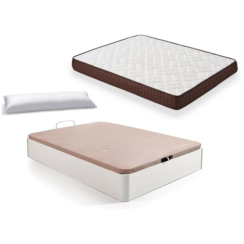 

Hogar24 - Cama Completa - Colchon Viscobrown Doble Capa Viscosoft, Altura 15 cm + Canape Abatible de Madera Color Blanco + Almohada de Fibra, 135x200