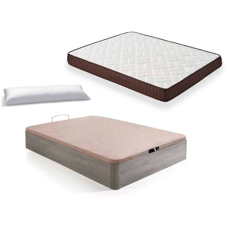 

Hogar24 - Cama Completa - Colchon Viscobrown Doble Capa Viscosoft, Altura 15 cm + Canape Abatible de Madera Color Roble Cambrian + Almohada de Fibra,