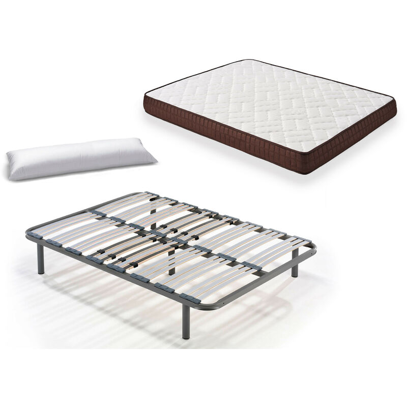 

Hogar24 - Cama Completa - Colchon Viscobrown Doble Capa Viscosoft, Altura 15 cm + Somier Multilaminas con Patas de 25 cm + Almohada de Fibra, 105x190