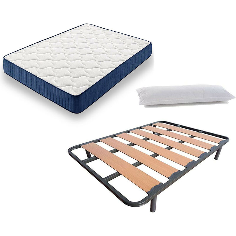 

Hogar24 - Cama Completa - Colchon Viscoelastico Viscorelax + Somier Lama Ancha + 4 Patas De 32cm + Almohada De Fibra, 105x180 Cm