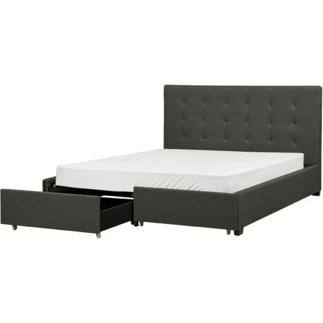 Cama con almacenaje de poliéster gris oscuro negro 160 x 200 cm La Rochelle - Gris