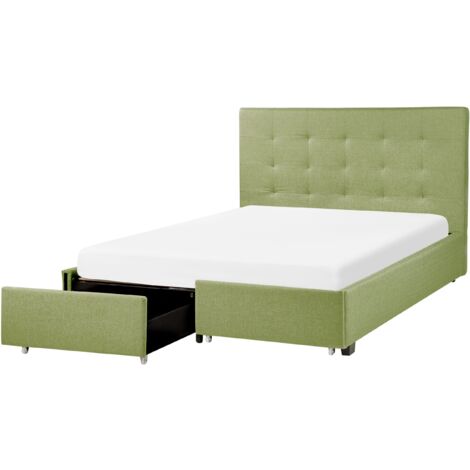 Cama con almacenaje de poliéster verde 140 x 200 cm cajones abotonado La Rochelle - Verde