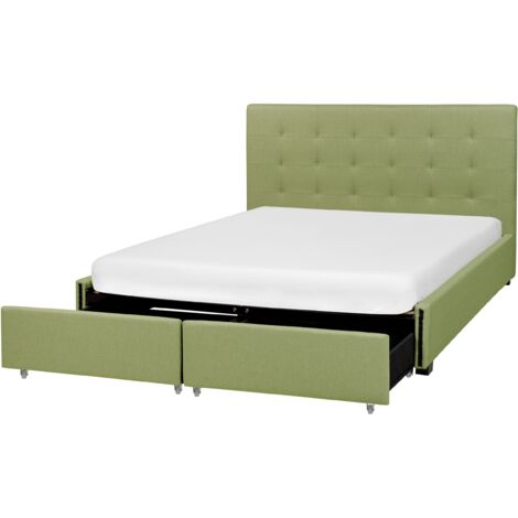 Cama con almacenaje de poliéster verde 160 x 200 cm cajones abotonado La Rochelle - Verde