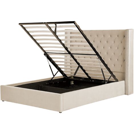 Cama con almacenaje de terciopelo beige plateado 140 x 200 cm cabecero Lubbon - Beige