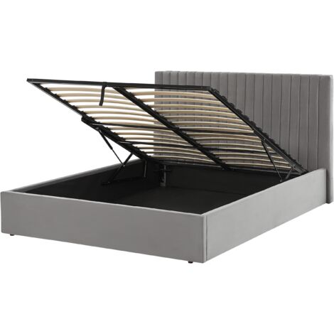 Cama con almacenaje de terciopelo gris 160 x 200 cm cabecero capitoné Vion