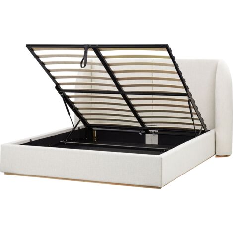 Cama con almacenaje tapicería de tela de poliéster con cabecero ancho blanco crema 160 x 200 cm Monestier