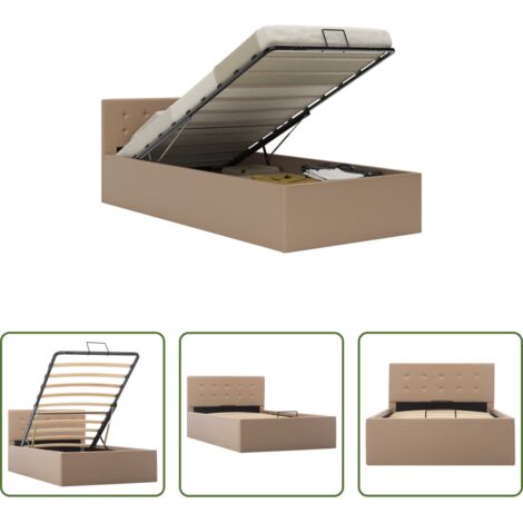 Cama con almacenamiento -  Cama canapé hidráulica cuero sintético capuchino 100x200 cm