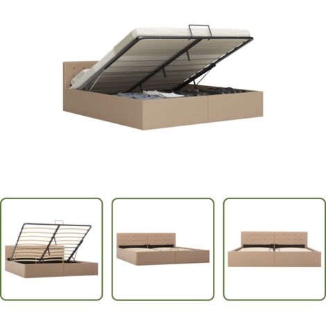 Cama con almacenamiento -  Cama canapé hidráulica cuero sintético capuchino 180x200 cm