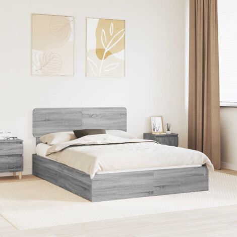 Cama con almacenamiento con cabecera Gris  150 x 200 cm