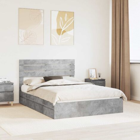 Cama con almacenamiento con cabecera Gris Concreto 150 x 200 cm