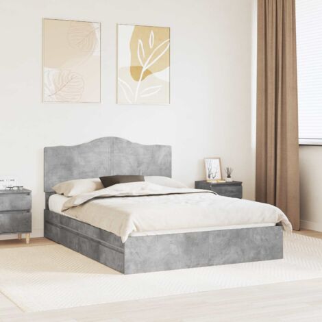 Cama con almacenamiento con cabecera Gris Concreto 150 x 200 cm
