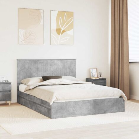 Cama con almacenamiento con cabecera Gris Concreto 150 x 200 cm