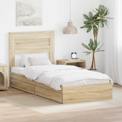 Cama con almacenamiento con cabecera Roble 75 x 190 cm