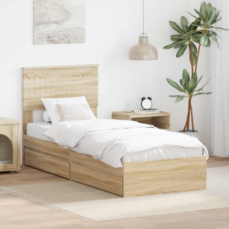 Cama con almacenamiento con cabecera Roble  75 x 190 cm