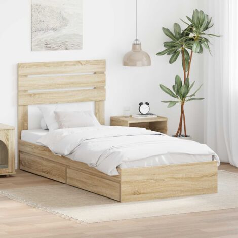 Cama con almacenamiento con cabecera Roble  90 x 190 cm