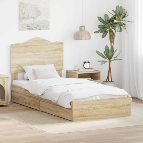 Cama con almacenamiento con cabecera Roble 90 x 200 cm