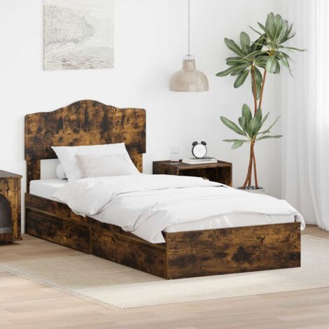 Cama con almacenamiento con cabecera Roble ahumado 100 x 200 cm