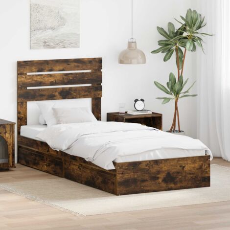 Cama con almacenamiento con cabecera Roble ahumado 75 x 190 cm