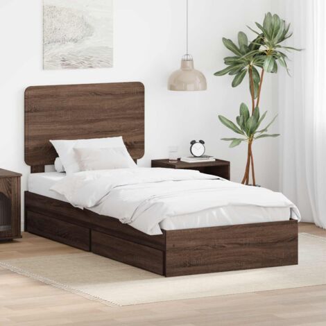 Cama con almacenamiento con cabecera Roble Marrón 75 x 190 cm
