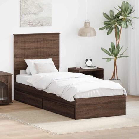 Cama con almacenamiento con cabecera Roble Marrón 75 x 190 cm