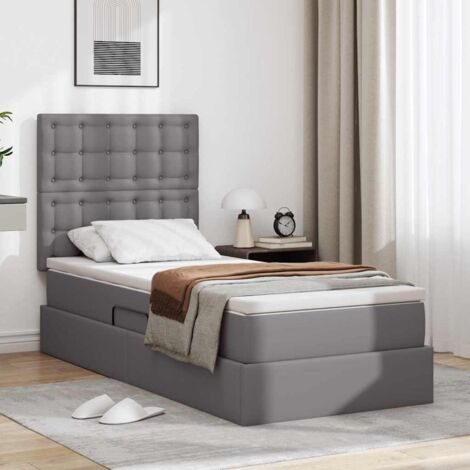 Cama con almacenamiento Gris 90 x 200 cm Cuero sintético