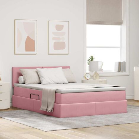 Cama con almacenamiento Rosa 140 x 200 cm Terciopelo