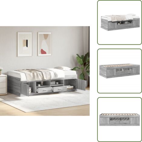 Cama con almacenamiento - vidaXL Sofá cama con cajones sin colchón gris Sonoma 90x200 cm - Sofá cama con cajones