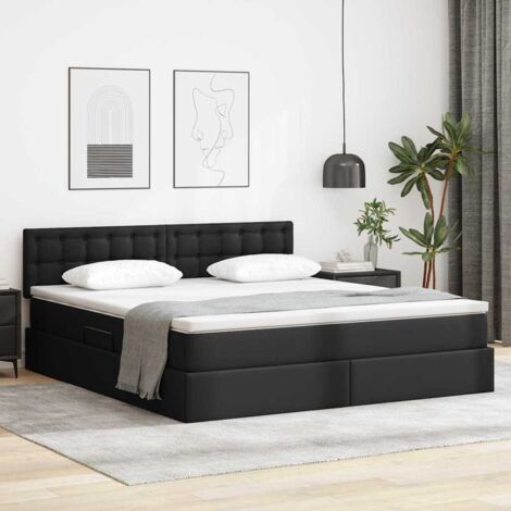 Cama con almacenamiento y LED con colchón Negro 160 x 200 cm