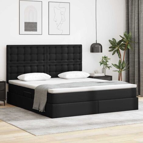 Cama con almacenamiento y LED con colchón Negro 160 x 200 cm